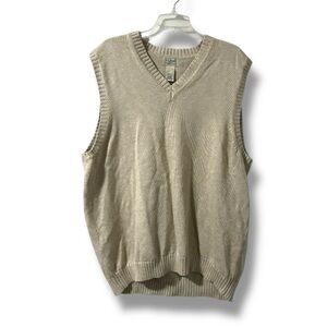 Vintage L.L. Bean Beige V-Neck Cotton Knit Sweater Vest Men’s Size XL EUC Preppy